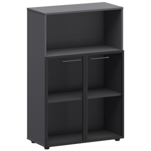 Шкаф средний с нишей со стеклом в ал. рамке СМШ38.28RS графит/черн.